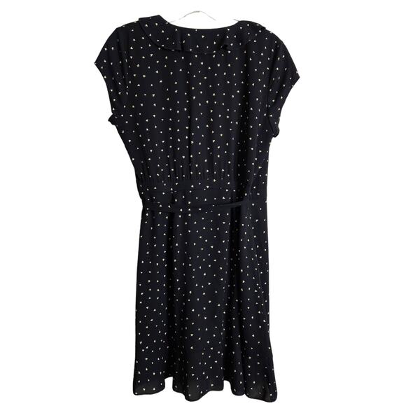 Sunday Best Heart Print Ruffle Mini Wrap Dress Navy Size 4 Date Night Out Brunch - Picture 3 of 11